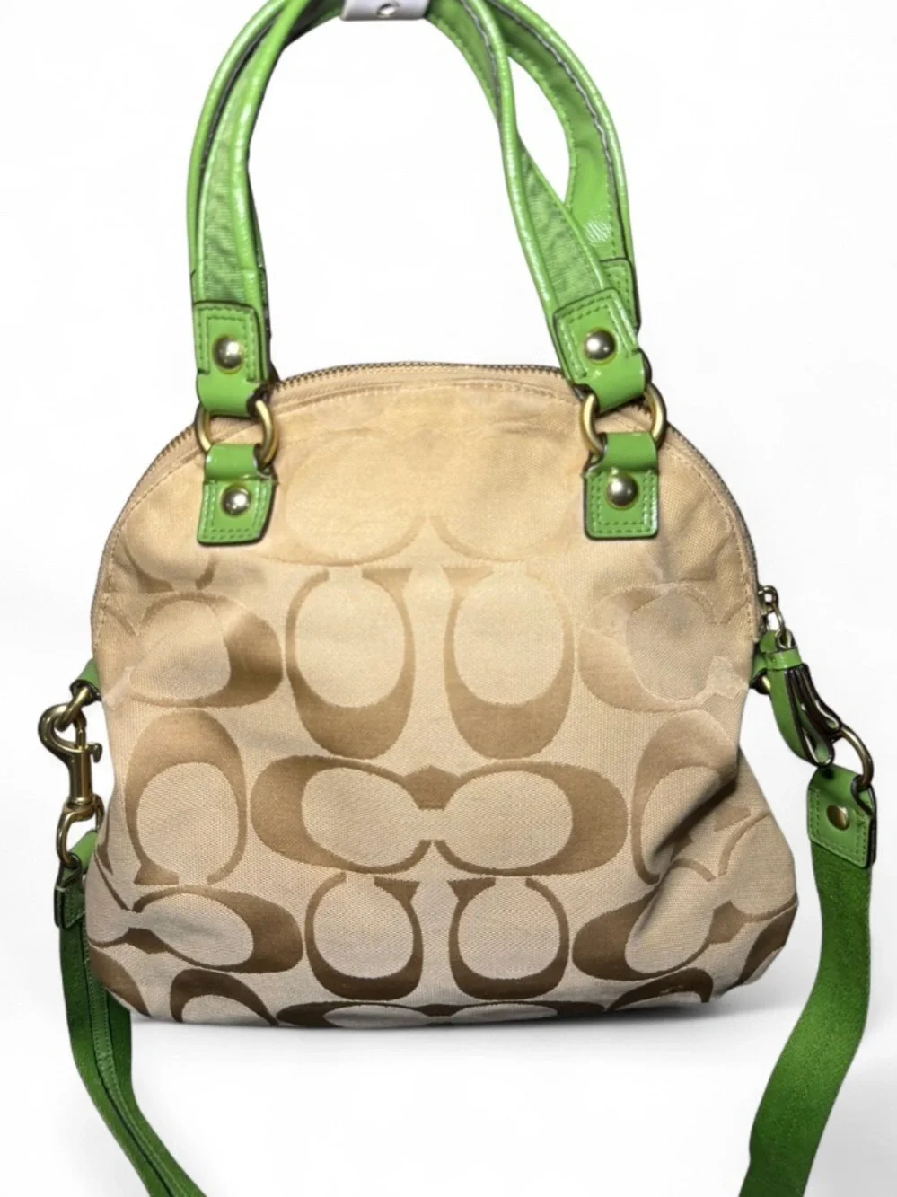 Rare Coach Poppy Y2K Signature Canvas Crossbody Satchel Lime Green